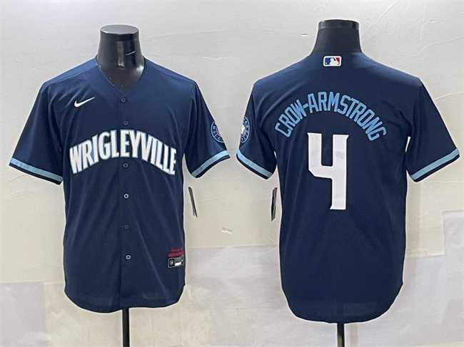 Men%27s Chicago Cubs #4 Pete Crow-Armstrong Navy City Connect Stitched Jersey